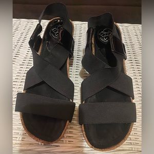 BCBG Black stretch cork wedge heels